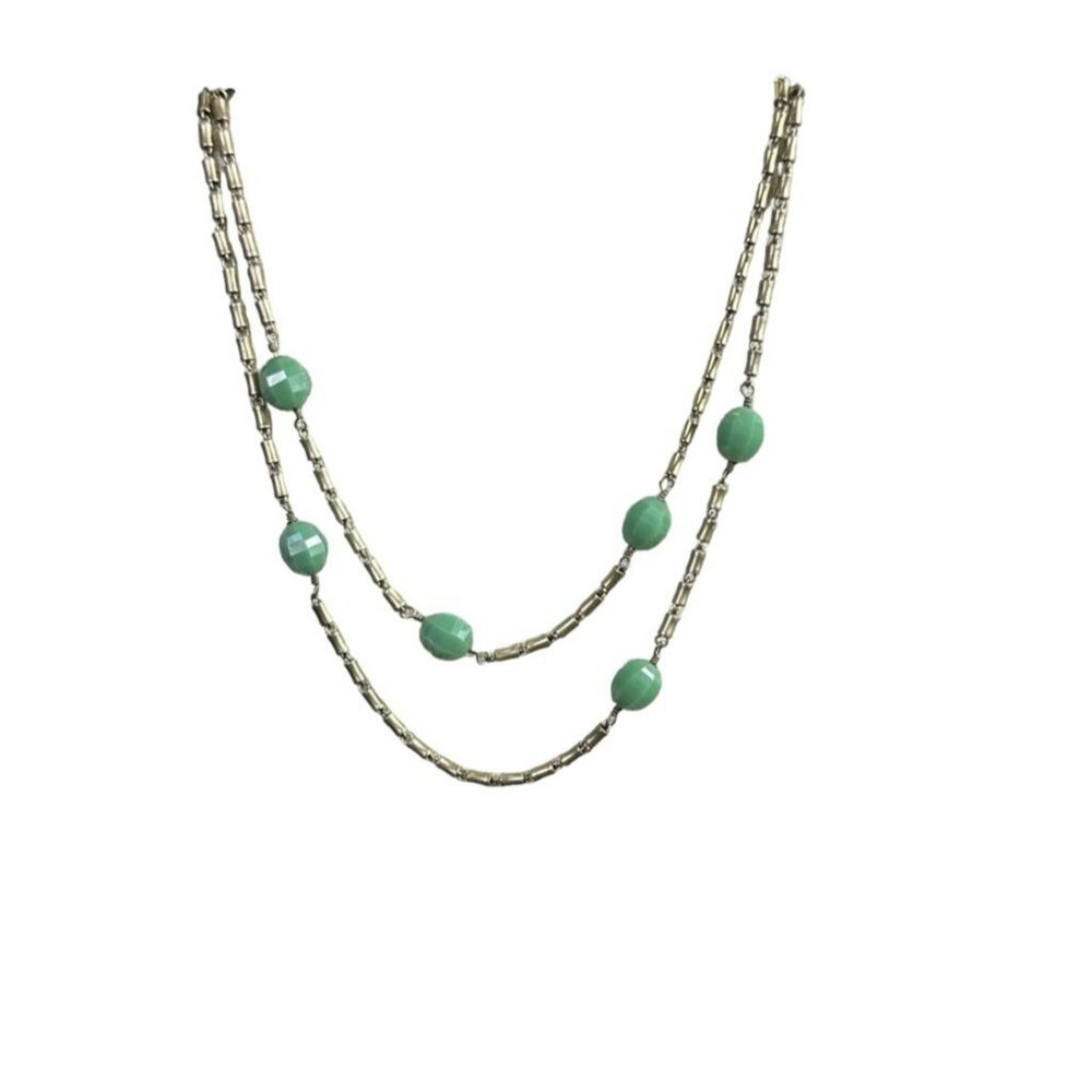 J.‎ Crew Gold Tone Green Bead Station 36" Long Necklace Color Jade